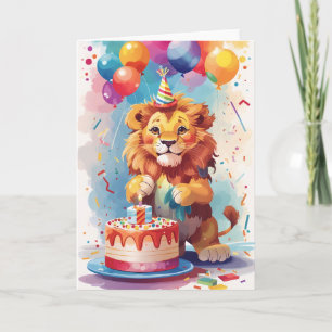 Colorful Lion Celebrating at Celebration Party Card
