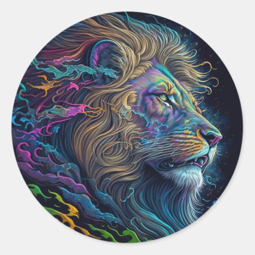 Colorful Lion Classic Round Sticker