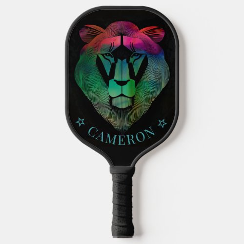 Colorful Lion Cool Chic Modern Graphic Custom Name Pickleball Paddle