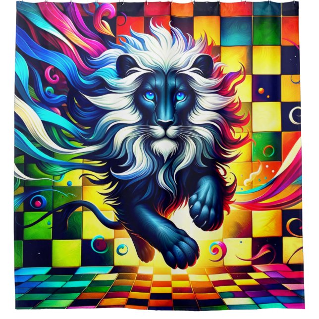 Colorful Lion Design Shower Curtain (Front)