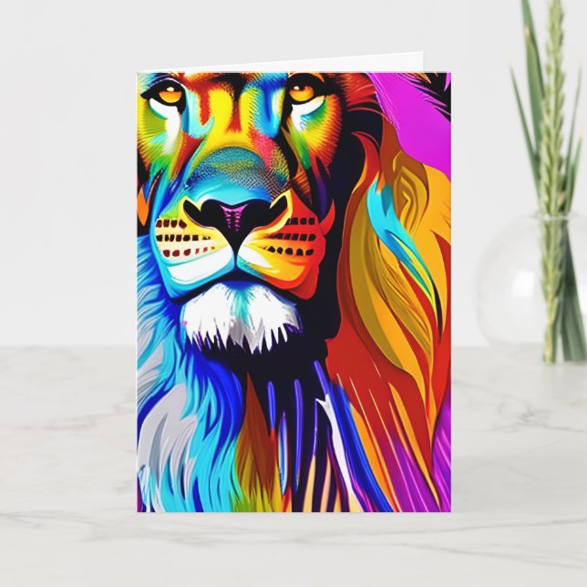 Colorful Lion Digital Art | Birthday Card (Front)
