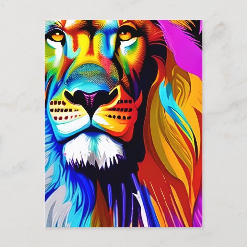 Colorful Lion Digital Art  Birthday Postcard