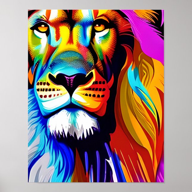 Colorful Lion Digital Art | Birthday Poster (Front)