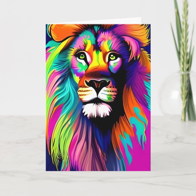 Colorful Lion Digital Art Card (Front)