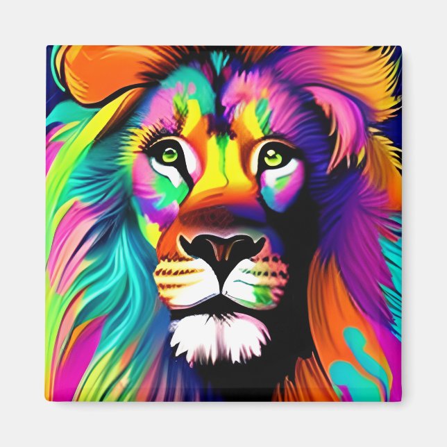 Colorful Lion Digital Art Magnet (Front)