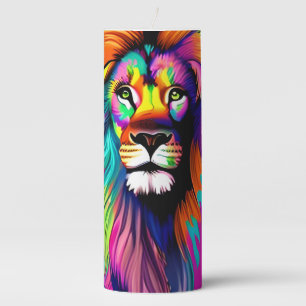 Colorful Lion Digital Art Pillar Candle