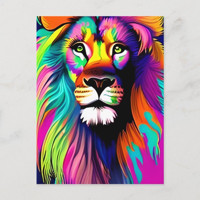 Colorful Lion Digital Art Postcard (Front)