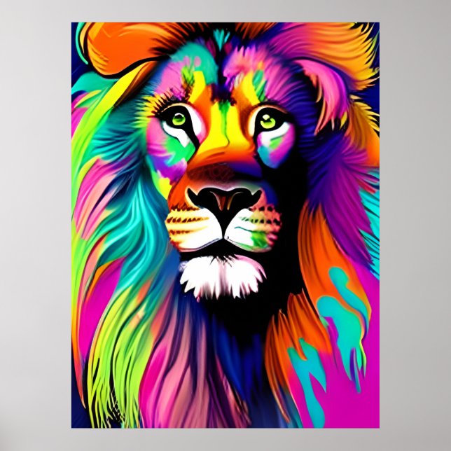 Colorful Lion Digital Art Poster (Front)