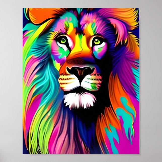 Colorful Lion Digital Art Poster (Front)