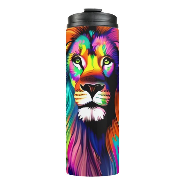 Colorful Lion Digital Art Thermal Tumbler (Front)