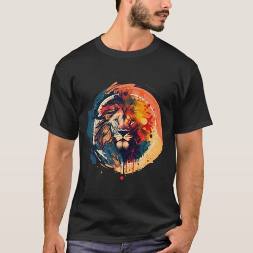 Colorful Lion Drawing _ Vibrant Wildlife Art T_Shirt