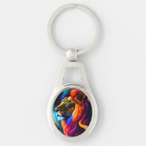 Colorful Lion Face Art Keychain