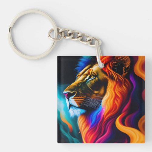 Colorful Lion Face Art Keychain