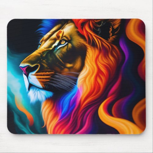 Colorful Lion Face Art Mouse Pad