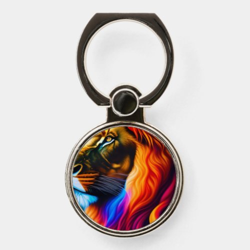 Colorful Lion Face Art Phone Ring Stand