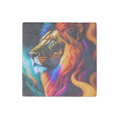 Colorful Lion Face Art Stone Magnet