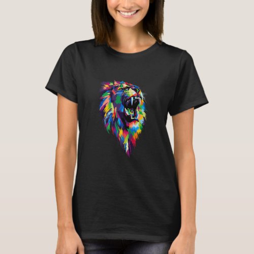 Colorful Lion Face Cute Pop Geometric Polygonal Li T_Shirt