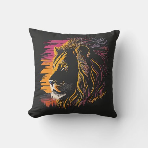 Colorful Lion Face Design Gift for Animal Lover Throw Pillow
