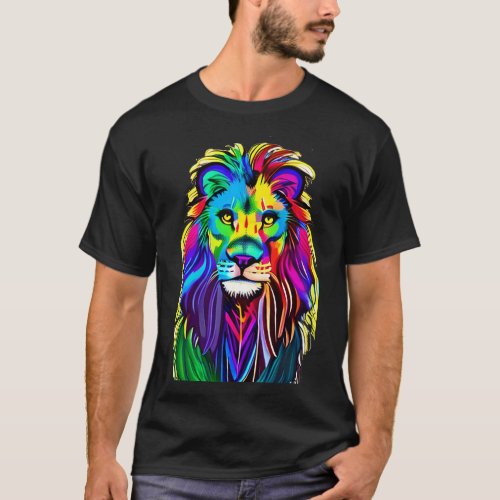 Colorful Lion Face Mystical Fantasy Art T_Shirt