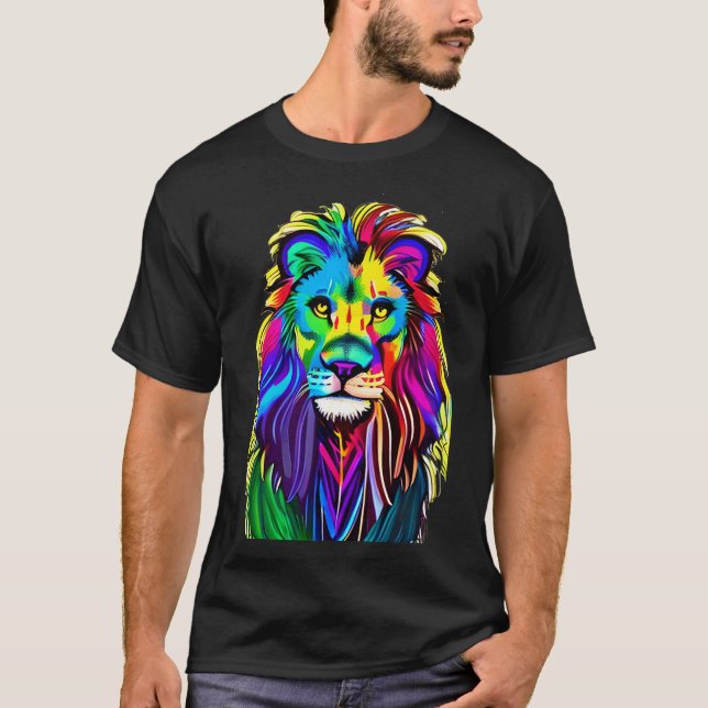 Colorful Lion Face Mystical Fantasy Art T-Shirt (Front)