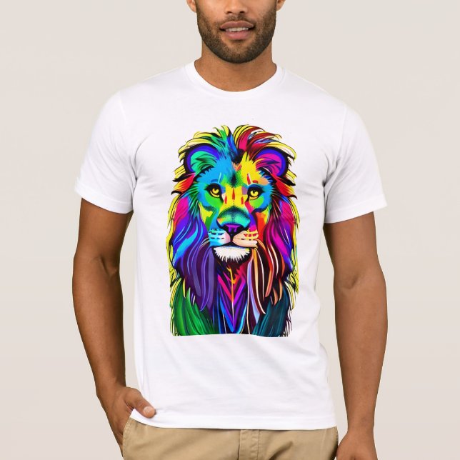 Colorful Lion Face Mystical Fantasy Art T-Shirt (Front)