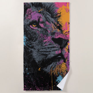 Colorful Lion Graphic Art – Bold Urban Wildlife Beach Towel