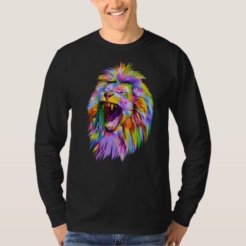 Colorful Lion Head Cute Pop Geometric Polygonal Li T_Shirt