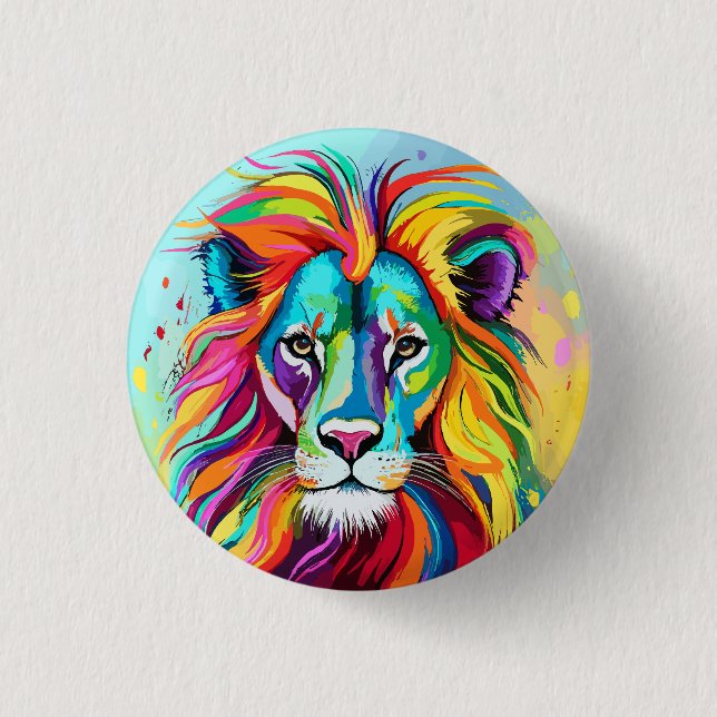 Colorful Lion Head Portrait Button (Front)