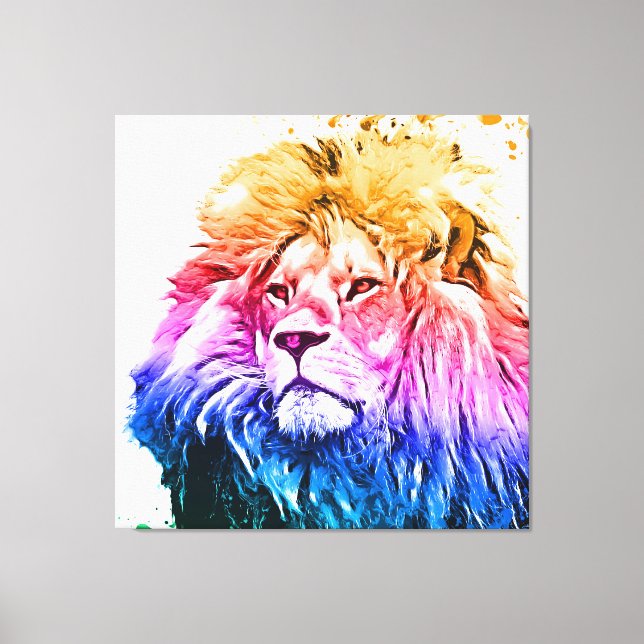 Colorful Lion Head Portrait Canvas Print (Front)