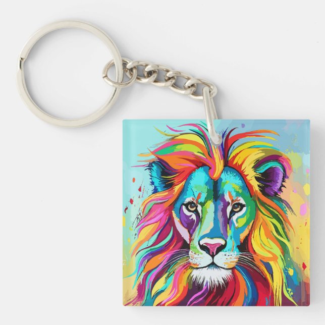 Colorful Lion Head Portrait Keychain (Front)