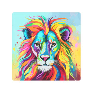 Colorful Lion Head Portrait Metal Print