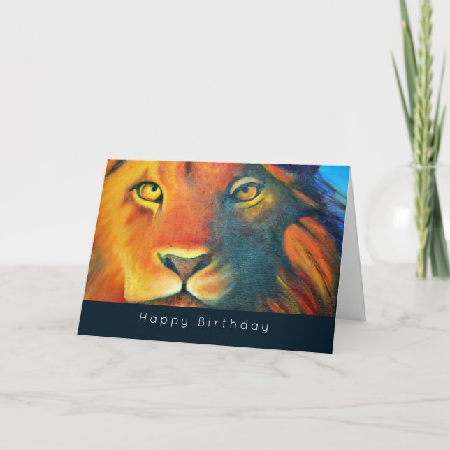 Colorful Lion Head Portrait Oil Painting Birthday Card (Front)