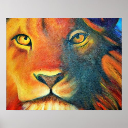 Colorful Lion Head Portrait Oil Painting Poster