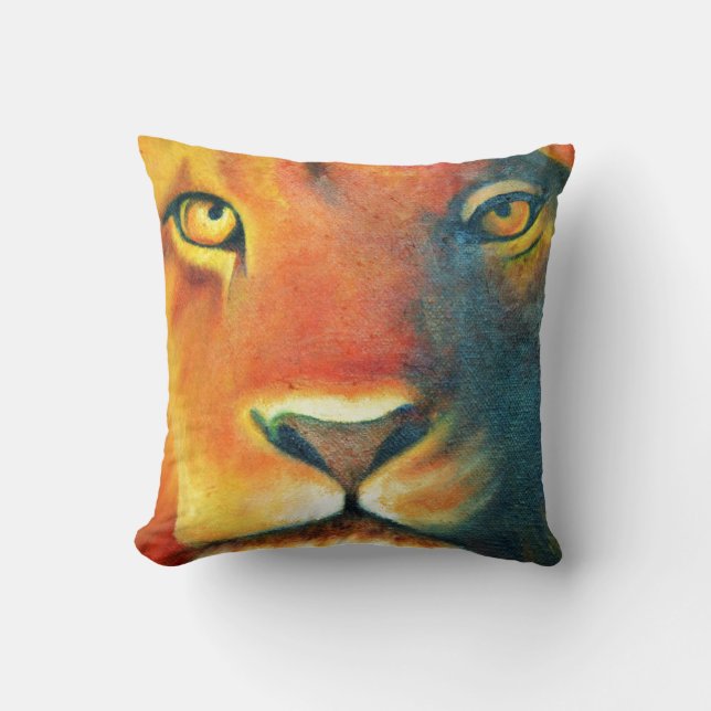 Colorful Lion Head Portrait Oil Painting Throw Pillow (Front)