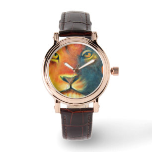 Colorful Lion Head Portrait Oil Painting Watch