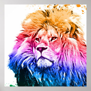 Colorful Lion Head Portrait Poster