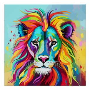 Colorful Lion Head Portrait Poster