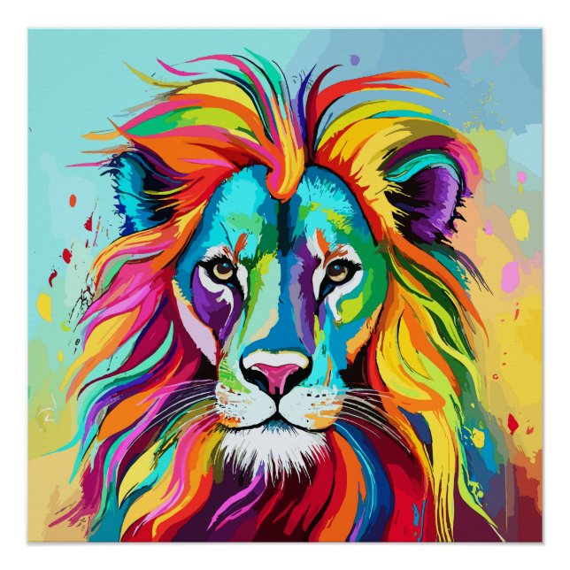 Colorful Lion Head Portrait Poster (Front)