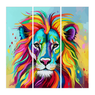 Colorful Lion Head Portrait Triptych