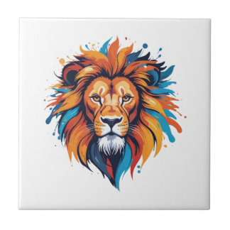 Colorful Lion Head Wall Art Ceramic Tile