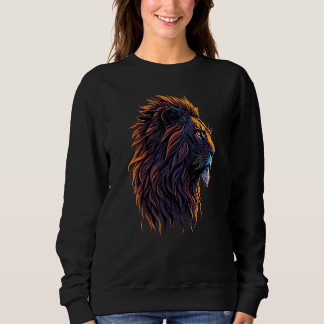 Colorful Lion Illustration Pride Animal Strong Gra Sweatshirt (Front)