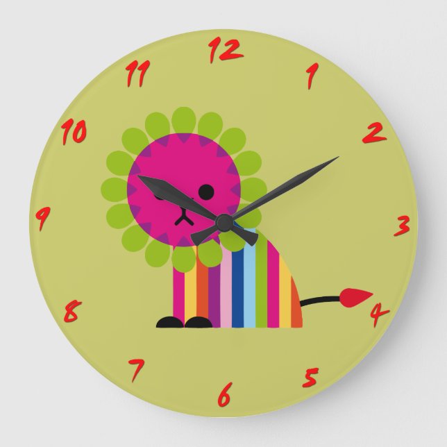 Colorful Lion Kids Wall Clock (Front)