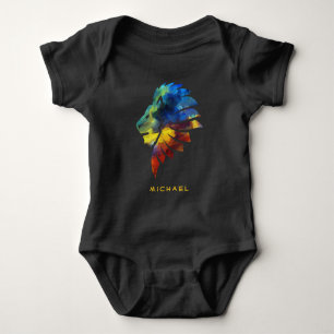 Colorful Lion King Watercolor Monogram for Him Baby Bodysuit