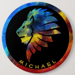 Colorful Lion King Watercolor Monogram for Him Button