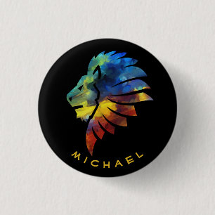 Colorful Lion King Watercolor Monogram for Him Button