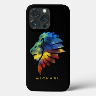Colorful Lion King Watercolor Monogram for Him iPhone 13 Pro Case