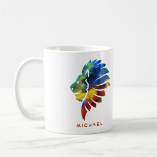 Colorful Lion King Watercolor Monogram for Him Coffee Mug