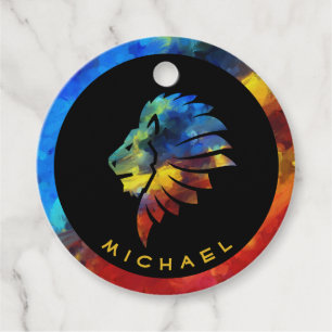 Colorful Lion King Watercolor Monogram for Him Favor Tags