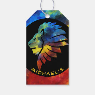 Colorful Lion King Watercolor Monogram for Him Gift Tags