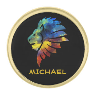 Colorful Lion King Watercolor Monogram for Him Gold Finish Lapel Pin